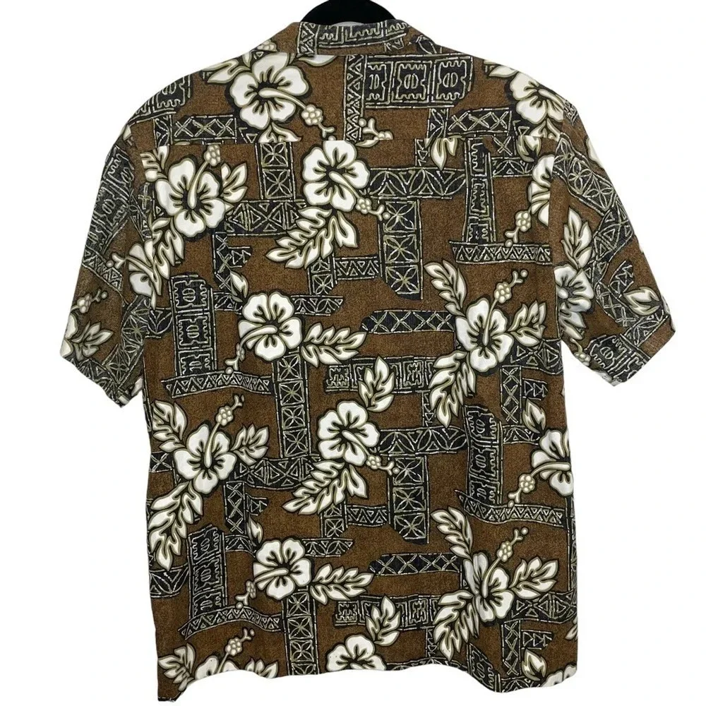 Mens Hawaiian shirt brown button up short sleeve